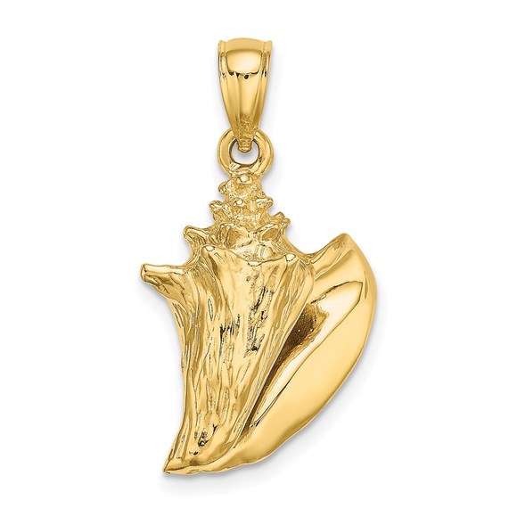 14k Yellow Gold 3-D Conch Shell Necklace Charm Pendant - Picture 1 of 5